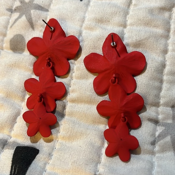 Floral Red Drop Earrings # 45 - Picture 7 of 7